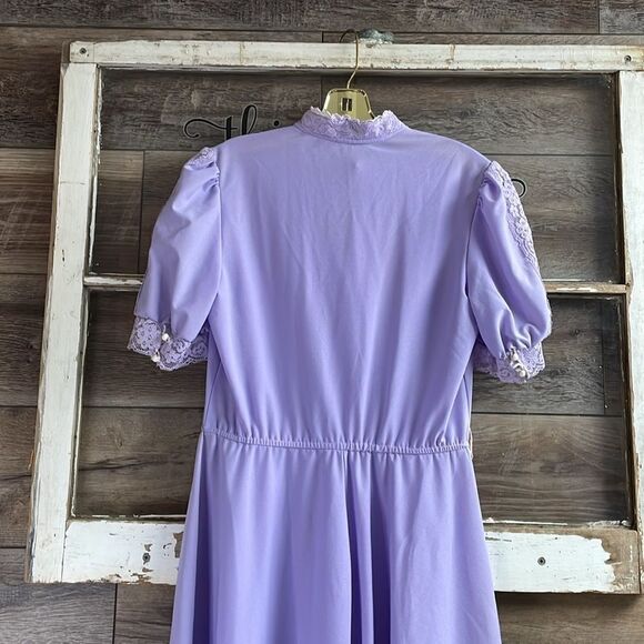 Jane Baar Lavender Lace Trim Belted Keyhole Puff Sleeve Midi Dress,Size 10, 70’s - Picture 6 of 10